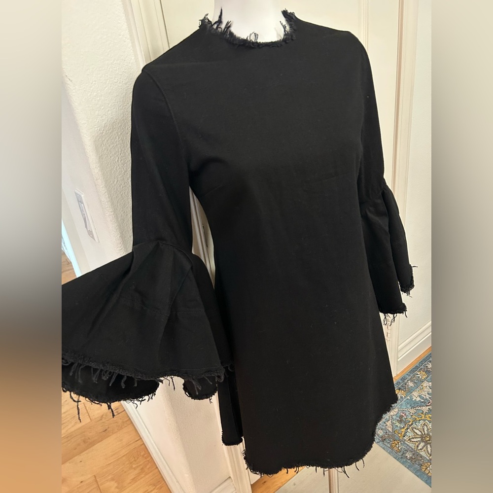 Marques Almeida Black Denim Frayed Mini Dress Medium Ruffle Cuffs - Picture 6 of 10